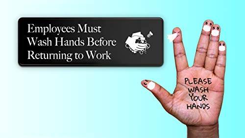 Вработените мора да го мијат знакот на рацете - 3 x 9 - идеални знаци за миење на рацете за wallид, врата или мијалник - Совршено измијте ги