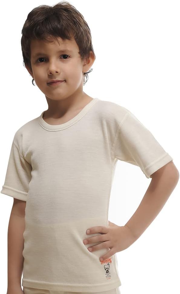 Детски слој на детски козипош - термичка маица со кратки ракави од мерино волна