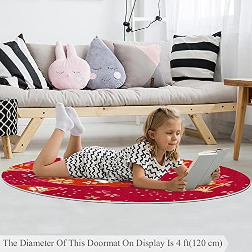 Llnsupply Детска килим 4 ft Големи килими со кружни области за девојчиња момчиња бебе - традиционален вентилатор за преклопување, домашен