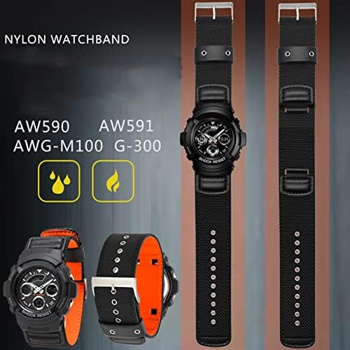 Кангдед Најлон за часовници за часовници за Casio AW-591MS AW-590 AWG-M100/101 G-300 DW5600 GW-5000 5035 GW-M5610 Band Band 16mm18mm
