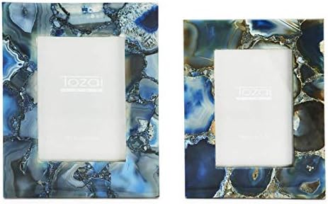 Tozai оригинален сино агат сет од 2 рамки за фотографии во кутијата за подароци вклучува 2 големини: 4 x 6 и 5 x 7 - сина агат
