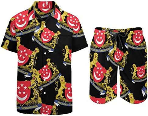 Палто раце на машката машка облека од 2 парчиња облека на плажа Хавајски копче надолу со кошула со кратки ракави и шорцеви костуми
