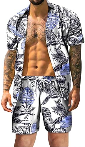Менс 2 парчиња спортски поставувани летни модни модни рекреации Хаваи заморски празник дигитално 3Д печатење кратко