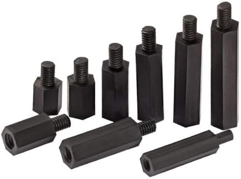 Завртки од 50 парчиња M2.5x најлонски растојанија за затрупање, завртки за хексадецимални машки пластични столбови изолација на колони, црни -