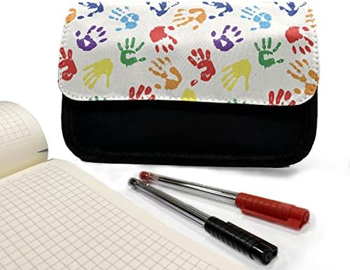 Зачудувачки куќиште со молив за боја, шарени форми на раце, торба со молив со ткаенини со двоен патент, 8,5 x 5,5, повеќебојни