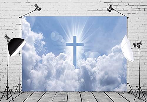 Корфото ткаенина 9x6ft Крушификс Фотографија на позадина Небото Светиот крст Исус спасение Евангелие Библијата Бога Позадина за новороденче
