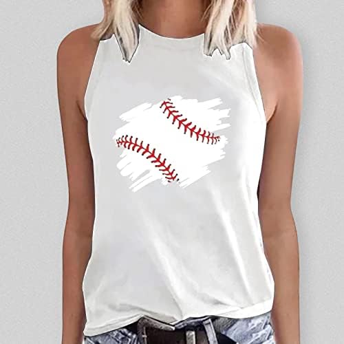 Јухаотин висок врат бело копче надолу кошула жени жени летни ракави без ракави бејзбол печатење резервоар на врвови обични маици