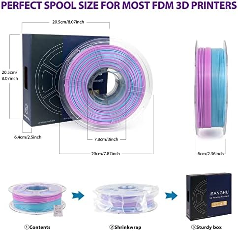 ISANGHU градиент проucирен проucирен филамент на печатачот PETG 3D 1,75мм, 3Д-филамент за менување на бојата со 3Д-печатење со функција за