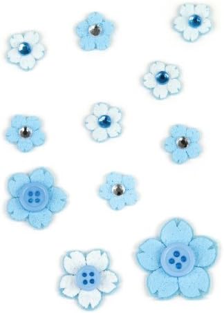 Бутик димензионални налепници на olоли, светло сини цвеќиња со центри за копчиња