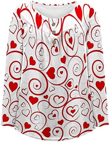 Женски Облечени Блузи Мода Срце Печатење V-Вратот Долги Ракави Повик Маичка Врвот Денот На Вљубените Кошули За Дама Девојка