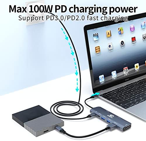 WWLSV USB C Центар Докинг Станица USB C ДО HDMI 8 во 1 Адаптер Компатибилен Со Macbook Pro/Macbook Air, XPS, Chromebook И Повеќе Тип C