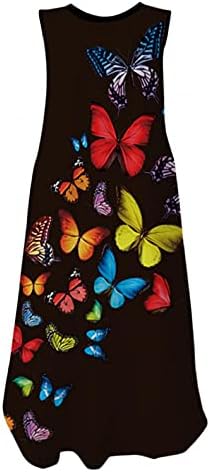 ZperVoba Sundress for Women Casual без ракави долги фустани лабави цветни печатени макси фустани летен резервоар фустан со џебови