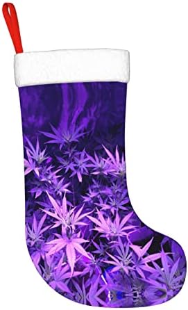 Cutedwarf Purple Weed Marihuana Leaf Cristma Codrings Божиќни украси на дрво Божиќни чорапи за Божиќни празнични забави подароци 18-инчи
