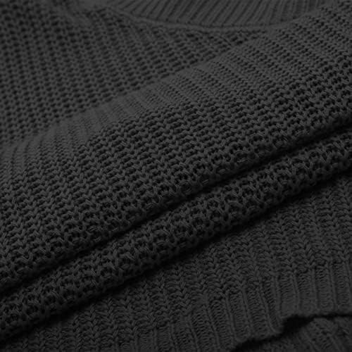 Womenенски џемпер елек обичен v-врат со кратки ракави од џемпери од џемпери, блуза, плетена плетена пулвер, лабава скокач