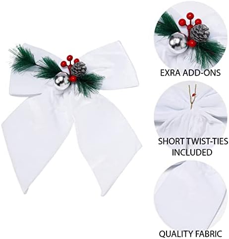 Божиќни декоративни кадифени лакови за новороденче за венец за венец-2 пакет-14 -WHITE-XBW92261