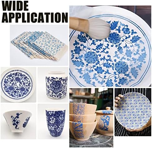 Бенекрет 8 стилови керамички декорации Сина и бела порцеланска керамика Керамика за пренесување на глинеста хартија, цветна хартија за грнчарија за декорација за ?
