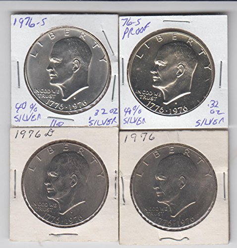 1976 П-Д-С-С Ајзенхауер-Ајк-Долар Монети П &засилувач; Д Облечени И С Нане Нециркулирани И С Нане Доказ Нециркулирани
