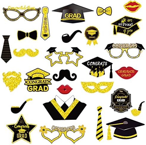 Дипломирање Фото штанд со реквизити Класа од 2023 година за Photoshoot Props Prose Pose Sign Kit Party Decorations Black and Gold Party