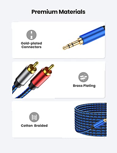 NC XQIN RCA до 3,5 mm, 3,5 mm до RCA кабел 6 ft RCA до Aux Hifi Sound 3,5 mm до RCA аудио кабел најлонски плетенка Aux до RCA кабел за паметни