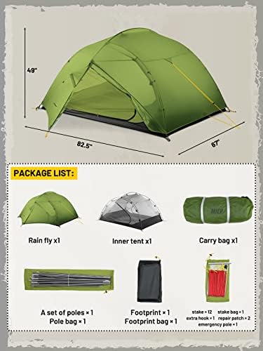 Миер Ултралејт водоотпорен шатор за ранци за 4-лични 4 сезони или 3-лица 3 сезона, лесни шатори за кампување хонорарно со стапало