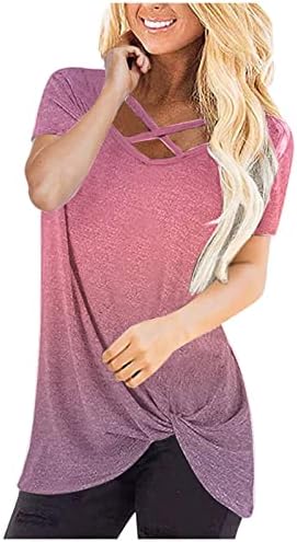 Врвна мета за тинејџери 2023 година со кратки ракави памук длабок v врат графички лабав вклопување опуштена фит -завој блуза