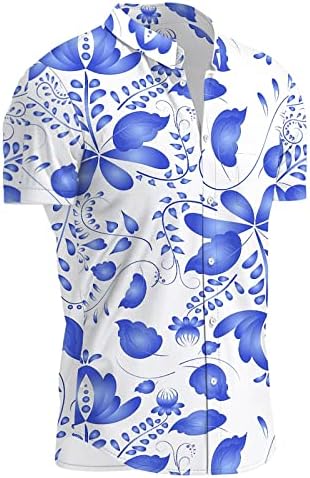 2023 Нов сопствен лого џеб за градите, тенок вклопена кратка ракав цветен принт хавајски празник плажа обичен маж кошула