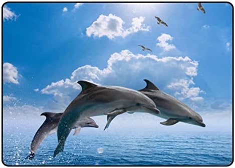 Ползи во затворен тепих играат мат океан делфин за дневна соба спална соба едукативна расадник под подрачје килими 80x58inch