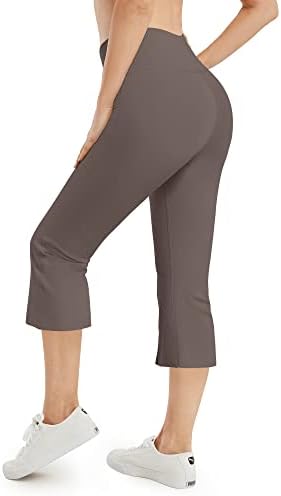 G4free женски капри панталони со џебови вкрстена половината подигање јога панталони затегнати хеланки на земјоделски култури за обичен тренинг