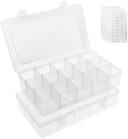 Umirokin 2 пакувања 15 решетки Голема чиста пластична кутија за организатор со делители за прилагодување, организатор на кутии