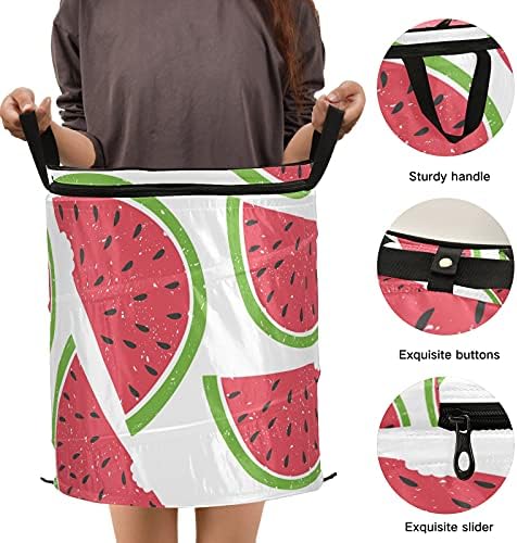 Покровител Сандија лубеница Поп -дополнете го алиштата за перење со патент за патент, преклопена корпа за перење со рачки што се склопуваат