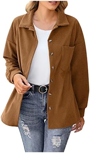 Пад палта за жени со долг ракав Отворен преден предниот кардиган, нејасно руно, наредени јакни со џебови