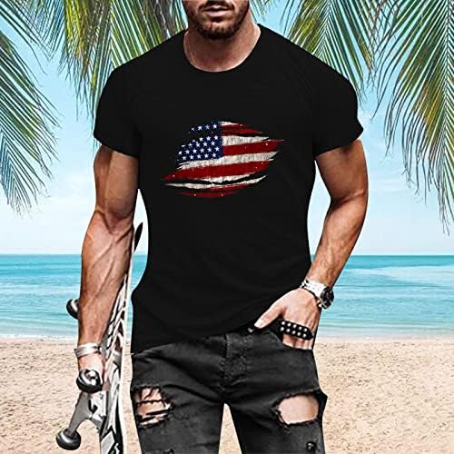 Beuu 4-ти јули маички за кратки ракави за мажи, ретро американско знаме маичка лето атлетски мускули тенок фит-врвови на врвови