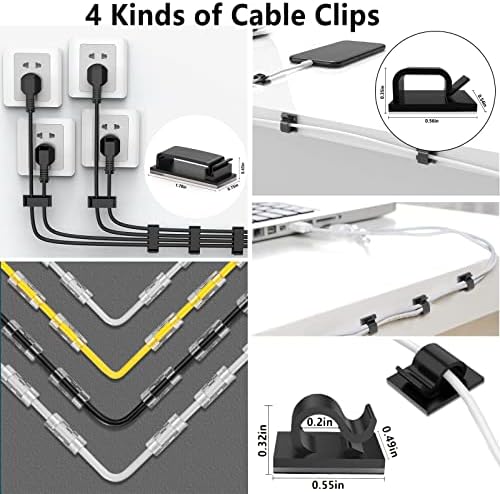 Ваовао 300 ПАРЧИЊА Комплет За Управување со Кабли 4 ракав за кабел, 11 Држачи За Кабел,25 Клипови за Кабли 25+5 Ролни Самолепливи