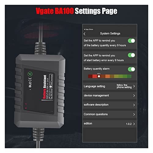 Оригинален VG BA100 тестер за батерии за автомобили 12V монитор Bluetooth 4.0 Асистент за батерии на автомобили Работа со помошник
