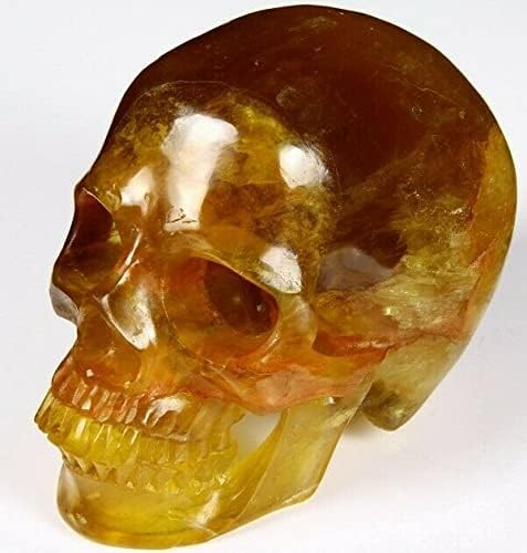 Огромна 4,4 портокалова флуорит врежан кристален череп, супер реален, заздравување, 791