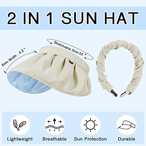 Сонце визири за жени УВ заштита Широки пакувани летни плажа капи со преклопна обвивка за штикли за глава