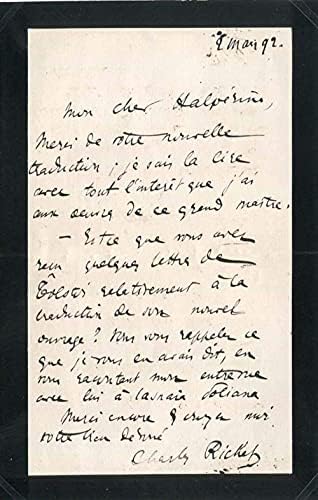Физиологот Чарлс Рихет Нобелова награда 1913 година Автограм, ракописно писмо потпишано и монтирано