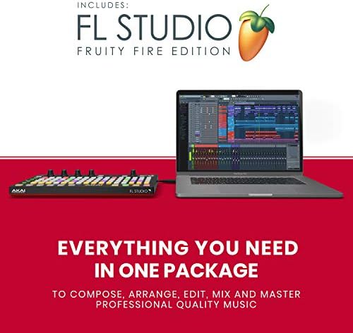Професионален оган Akai - USB MIDI контролер за FL Studio со RGB клип / тапан подлога матрица и FL Studio Fruity Edition софтвер