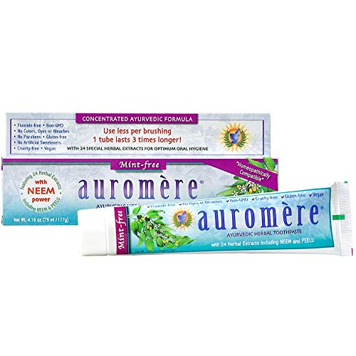 Ауромер Ајурведска паста за заби, без нане - веган, природен, не GMO, без флуорид, без глутен, со Neem & Peelu, 1 пакет