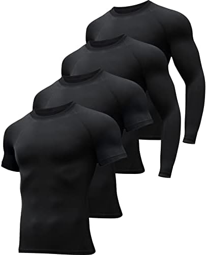 Компресија за компресија на тренингот Hoplynn 4/5 пакет мажи Долги/кратки ракави за осип на атлетски под -подморница маица за