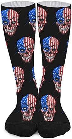 Череп глава Америка знаме со високи чорапи смешно топло над цевките за телето чорапи чорапи за појавување на чорапи за мажи жени