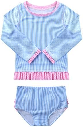 Мојли бебе девојки цветни печатени руфли со долги ракави со рашгард кошули со дното на плажа