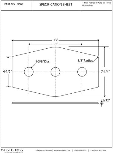Вестбрас Три-Дупка Ремоделирање Плоча, Полиран Месинг, Д505-03