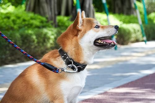 Ppeett мека кожа јака за кучиња прилагодлива големина погодна за големи средни и мали кучиња кои трчаат и шетаат.black/coffee/red/сина боја