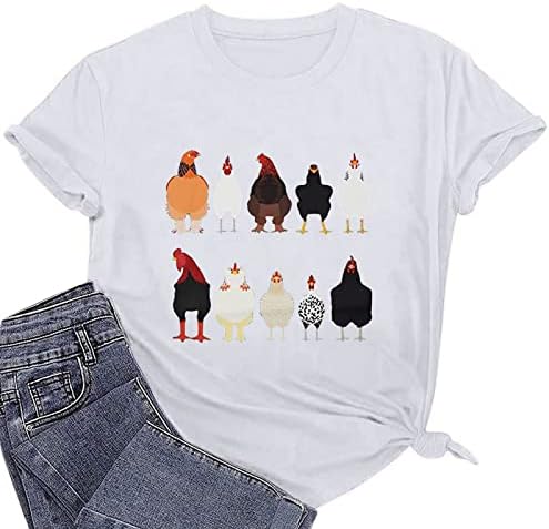Женски смешни кошули со кратки ракави за пилешко месо меки лабави опремени маички на вратот на вратот лето редовно вклопување влезови