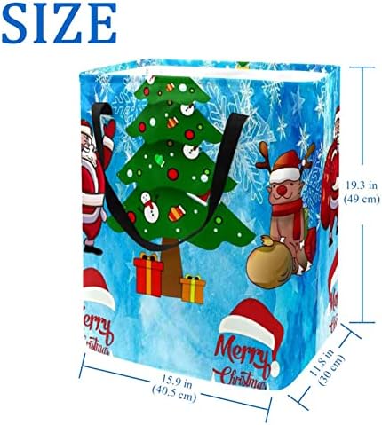 Среќен Божиќ Дедо Мраз Шапка Подароци Печати Склопувачка Пречка за Перење алишта, 60 ЛИТРИ Водоотпорни Корпи За Перење Корпа За Перење