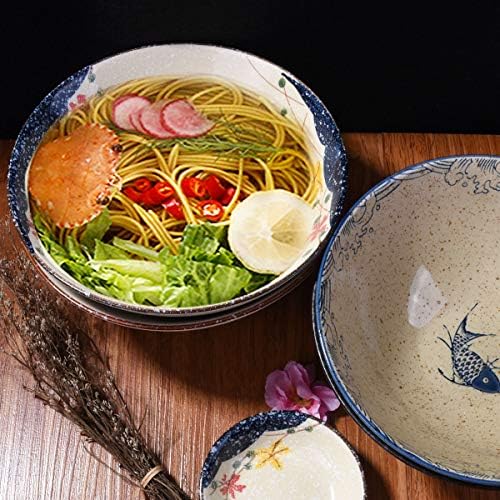 Јапонски Чинии Со Рамен Комплет од 4 Бои-Големи 8 Инчи-Јапонски Ретро Керамички Чинии За Десерт Закуска Супа Од Житни Култури Реман Тестенини