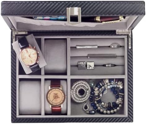 Декорбај Извршна Кожна Кутија За Часовници, Манжетна, Организатор На Кутија За Накит За Складирање Прстени И Кутија За Накит За Мажи