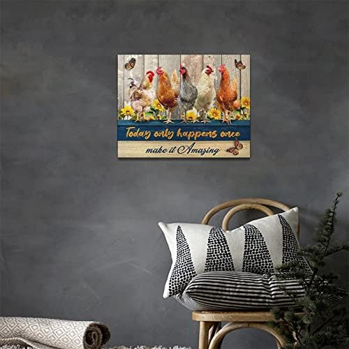 Фарма куќа пилешко декор wallидна уметност фарма пилешки слики платно печати рустикално сликарство модерна врамена уметност за кујна за спална соба 12 x16