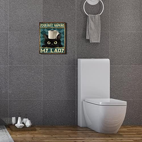 Смешна бања платно wallидна уметност: црна мачка слика за печатење во тоалетот, твоите салфетки мојата дама врамени постери за миризба за